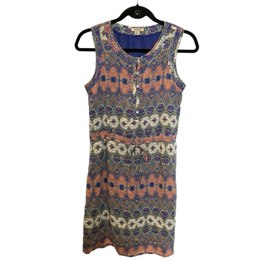 Lucky Brand Women's Cute Sleeveless Sheath Dress Blue/Green/Multi Print Size XS